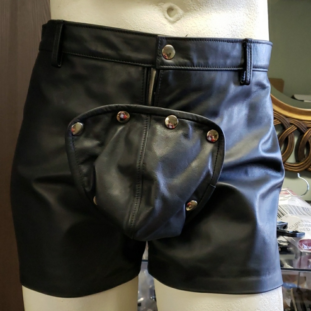 Leather Shorts with Detachable Pouch